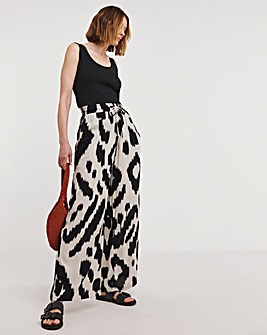 Printed Crinkle Shirred Waist Wide Leg Trousers