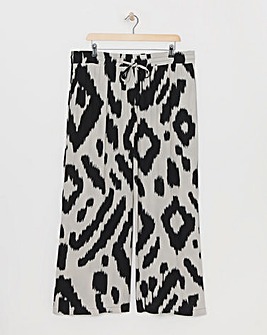 Printed Crinkle Shirred Waist Wide Leg Trousers