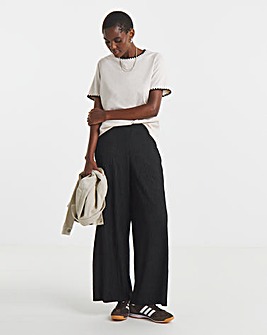 Black Textured Jersey Wide Leg Trouser