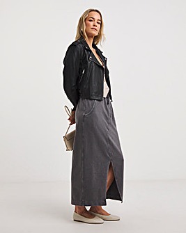 Washed Grey Cotton Mix Jersey Maxi Skirt