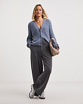 Washed Grey Cotton Mix Jersey Wide Leg Trouser