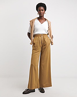 Pull On Wide Leg Zip Detail Trousers