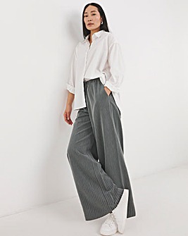 Soft Pull On Grey Pinstripe Wide Leg Trousers