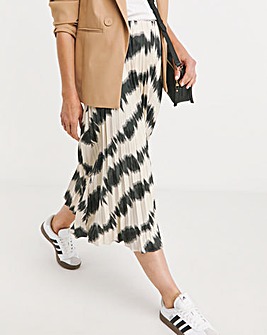 Mono Print Satin Pull On Pleated Midaxi Skirt