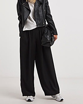 Black Herringbone Wide Leg Pull On Trouser