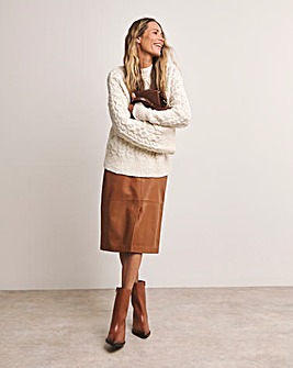 Anthology Tan Leather Column Midi Skirt