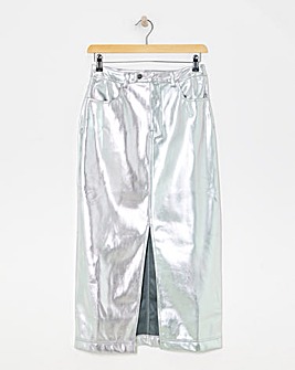 Metallic PU Leather Look Column Maxi Skirt