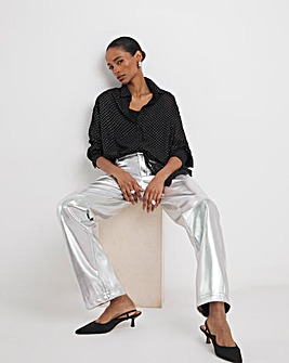 Metallic PU Leather Look Straight Leg Trouser