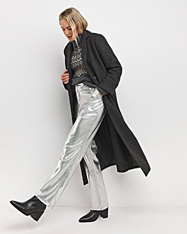 Metallic PU Leather Look Straight Leg Trouser