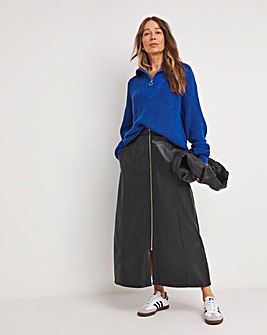 Black A-Line Zip PU Leather Look Maxi Skirt