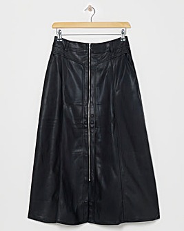 Black A-Line Zip PU Leather Look Maxi Skirt