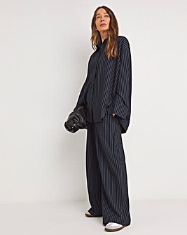 Soft Pull On Navy Pinstripe Wide Leg Trousers