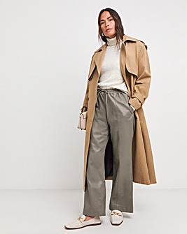 Grey PU Leather Look Drawstring Wide Leg Trouser