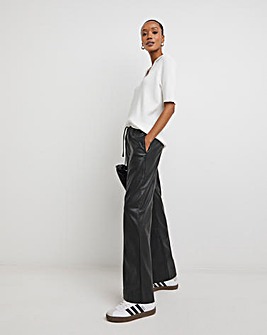 Black PU Leather Look Wide Leg Jogger