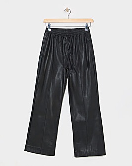 Black PU Leather Look Wide Leg Jogger