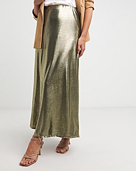 Gold Metallic Jersey Maxi Skirt