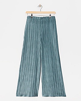 Grey Ribbed Velvet Jersey Wide Leg Pull On Trousers