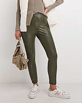 Dark Olive PU Leather Look Legging with Stretch