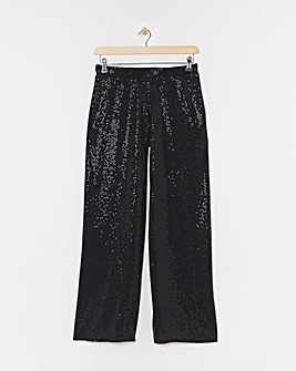 Black Sequin Stretch Pull On Palazzo Trousers