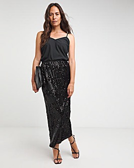 Mixed Sequin Column Midaxi Skirt