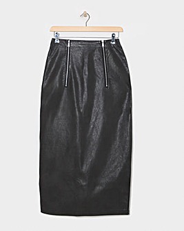Distressed Leather Look Column Midi Skirt