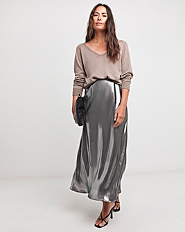 Silver Metallic Pull On Maxi Skirt