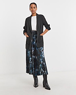 Printed Pleated Satin Maxi Skirt