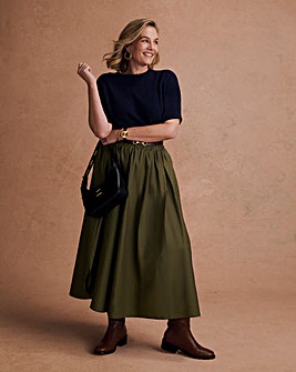 Olive Pull On Cotton Rich Maxi Skirt