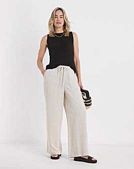 Stone Linen Mix Wide Leg Trouser