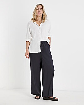 Navy Linen Mix Wide Leg Trouser