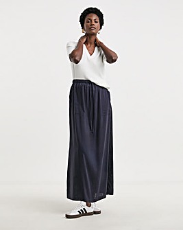 Navy Linen Mix Maxi Skirt