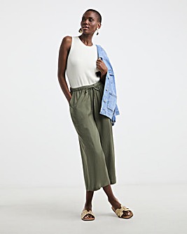 Khaki Linen Mix Cropped Wide Leg Culottes