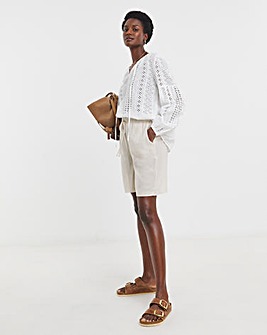 Stone Linen Mix Knee Length Shorts