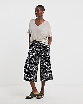 Navy Print Jersey Cropped Wide Leg Culottes