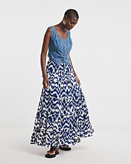 Blue Print Crinkle Tiered Maxi Skirt