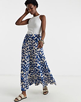 Blue Print Crinkle Tiered Maxi Skirt