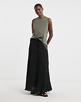 Black Crinkle Tiered Maxi Skirt