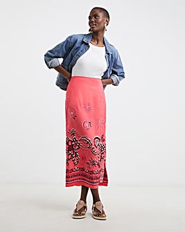 Border Print Midi Wrap Skirt