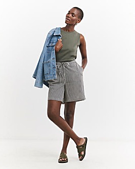 Striped Linen Mix Knee Length Shorts