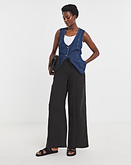 Black Cheesecloth Pull On Wide Leg Trousers
