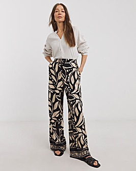 Mono Print Spun Viscose Wide Leg Trousers