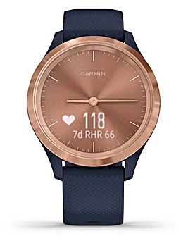 Garmin Vivomove 3 Rose Gold Smart Watch with Navy Silicone Band