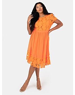 Lovedrobe Luxe Orange Lace Midi Dress