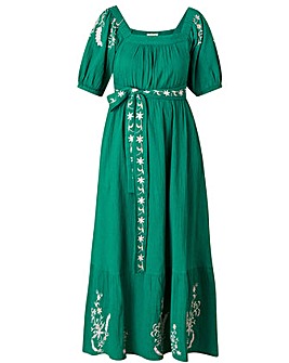 Monsoon Square Neck Embroidered Dress
