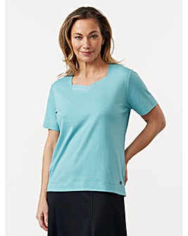 VIZ-A-VIZ Diamante Turquoise Sweetheart Neck Top