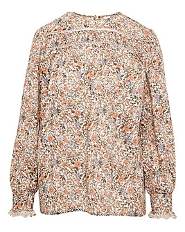 Anise Charlotte Floral Print Ladder Trim Blouse
