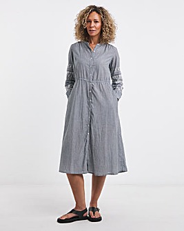 Anise Coralie Embroidered Sleeve Button Front Cotton Dress