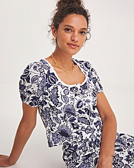Anise Navy Print Button Front Co-Ord Top