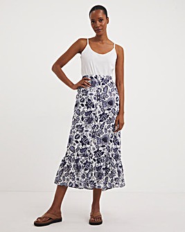 Anise Navy Print Tiered Co-Ord Maxi Skirt