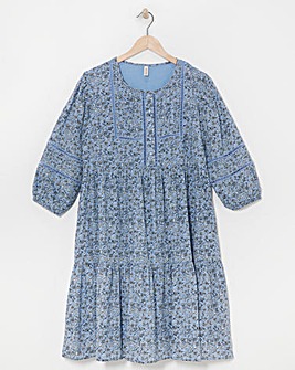 Anise Floral Print Ladder Trim Trapeze Dress